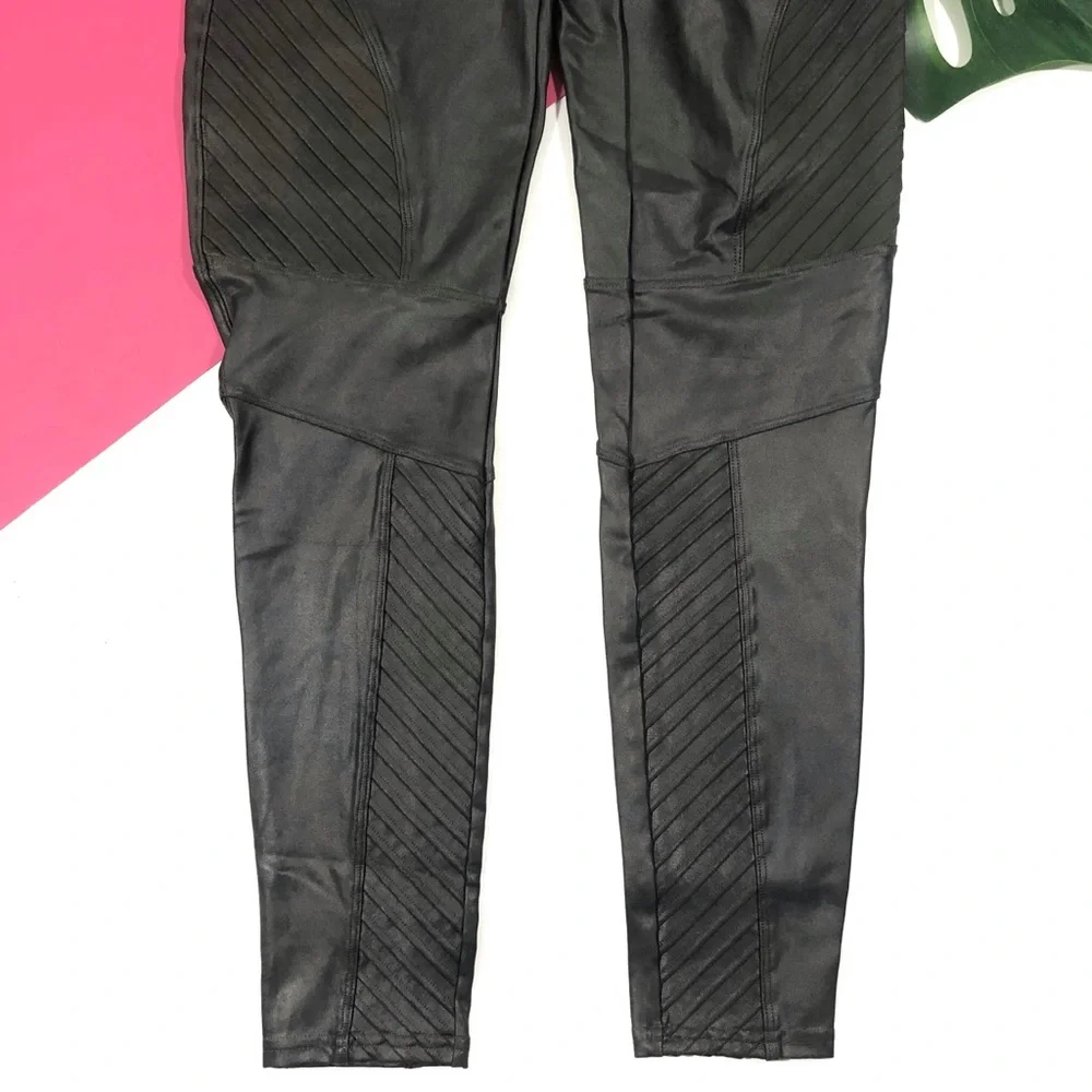 SPANX Gray Gunmetal Moto Faux Leather Leggings - Picture 3 of 5